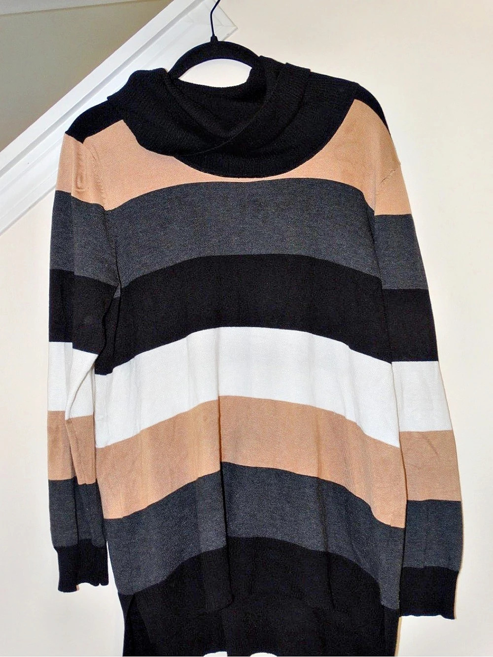 Striped Cowl Neck Sweater in Black & Brown